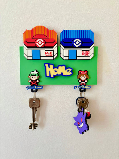 Pokemon Key Holder with Custom Character Name - Nostalgic Wall Decor